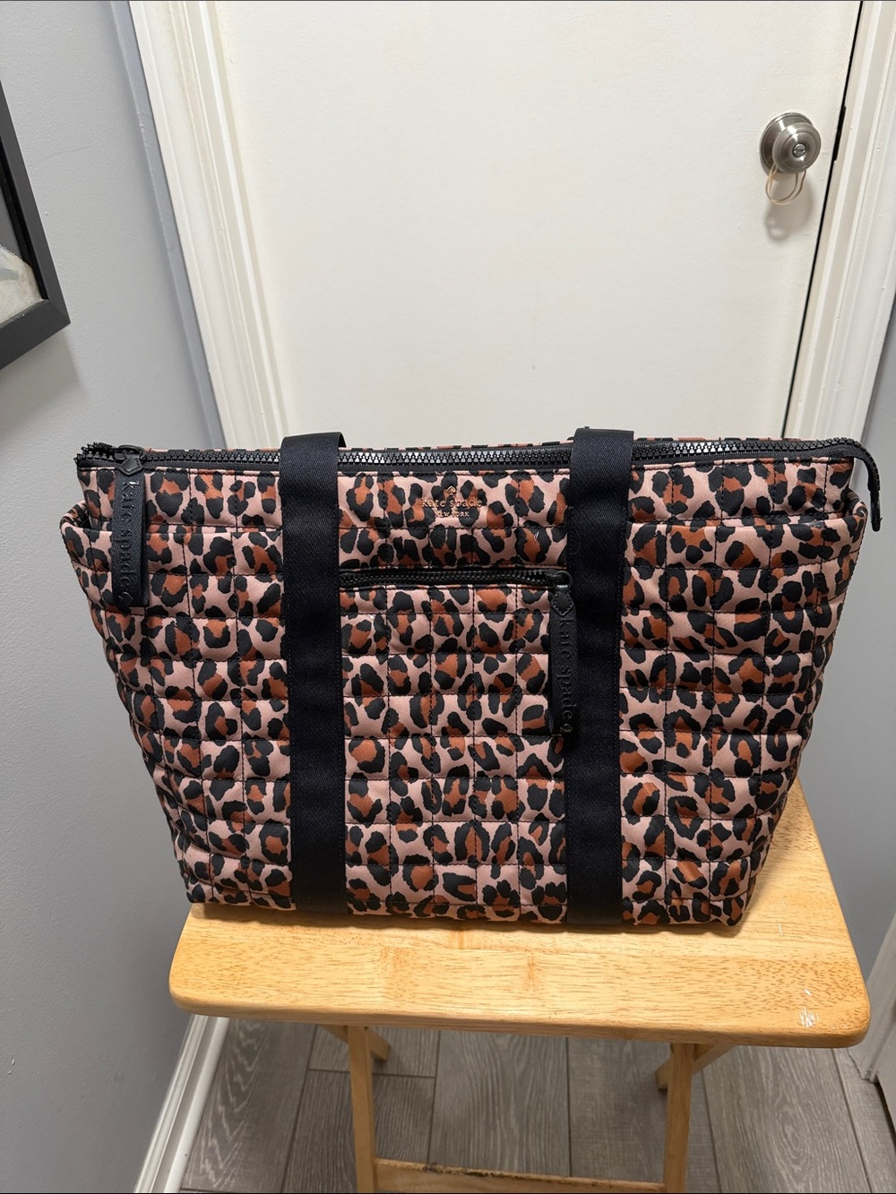 kate spade Leopard Quilted Tote with Black Straps